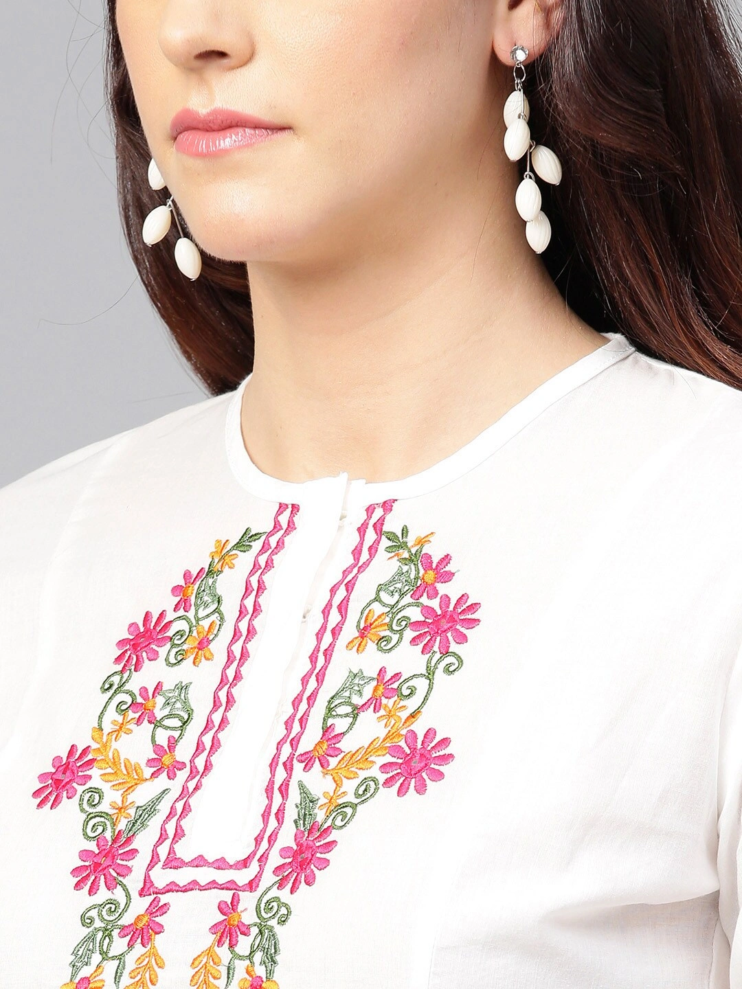 Bhama Couture White Tunic with Embroidered Detail-L-3