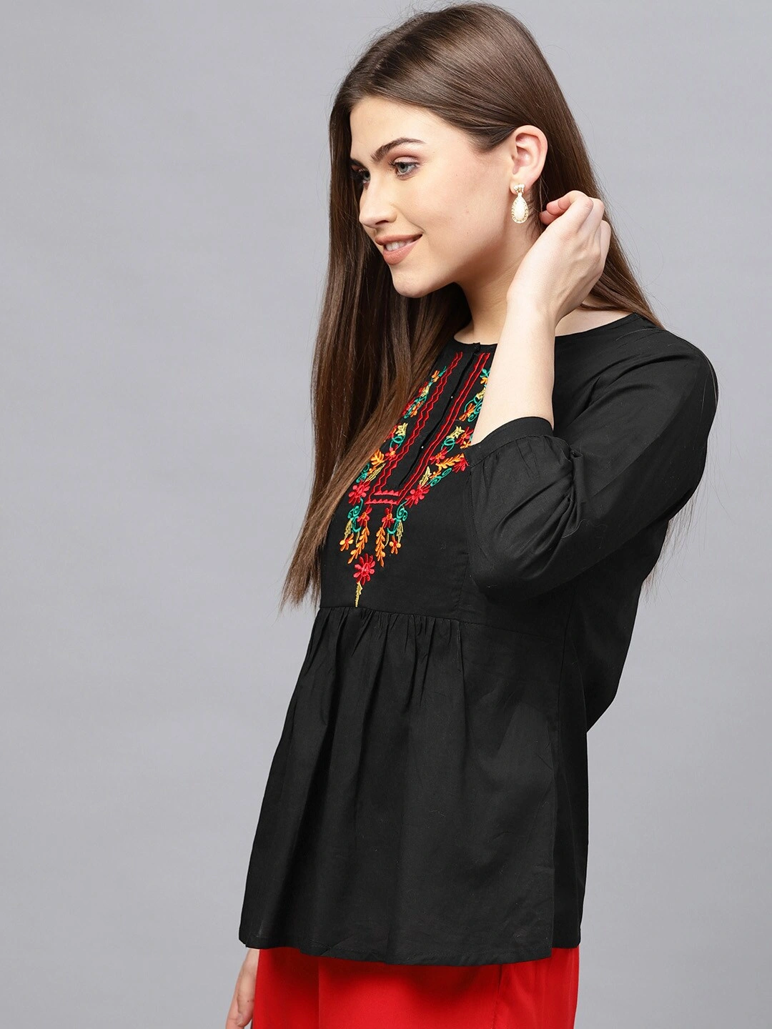 Bhama Couture Black Tunic with Embroidered Detail-L-1