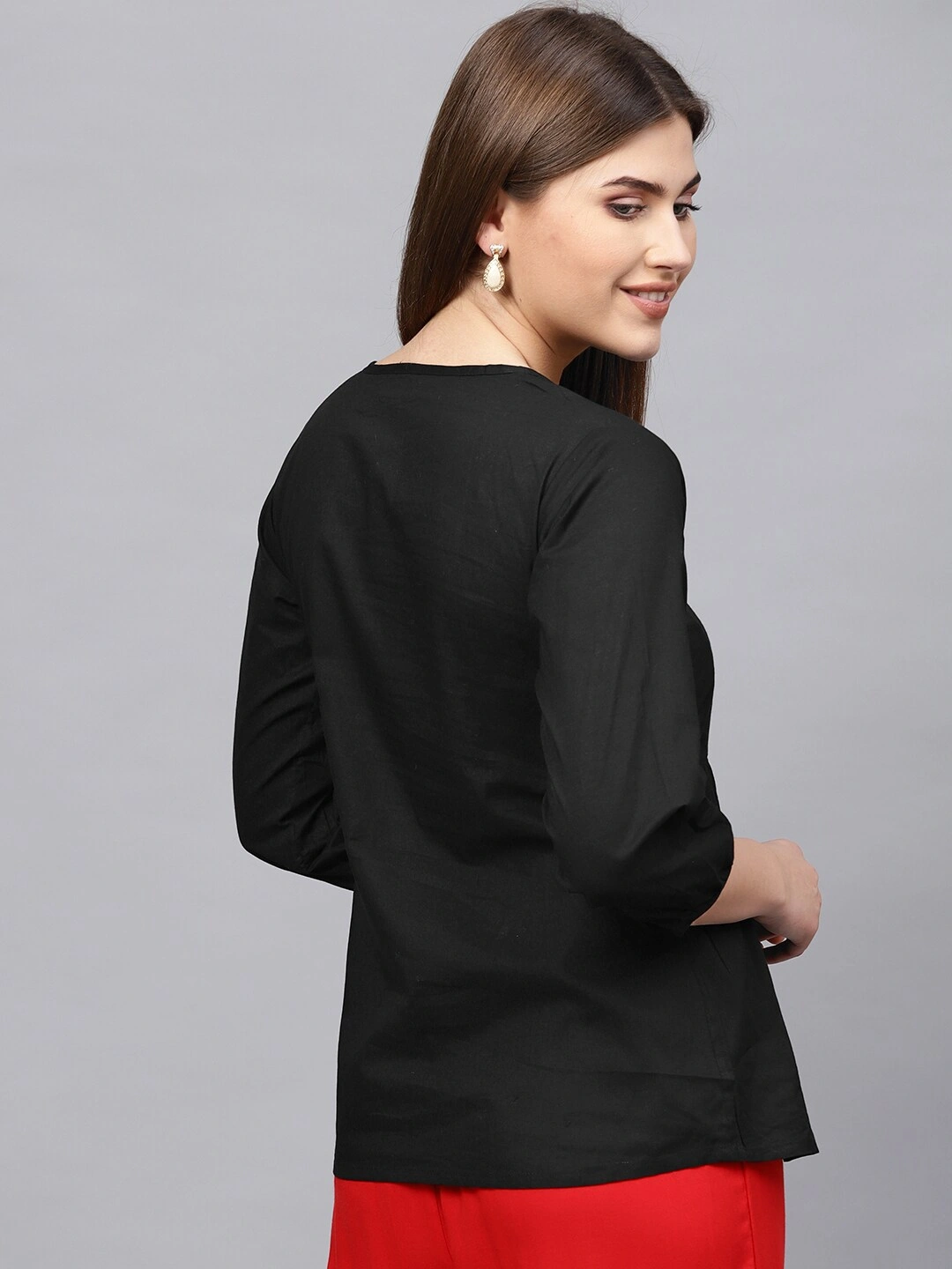 Bhama Couture Black Tunic with Embroidered Detail-L-2