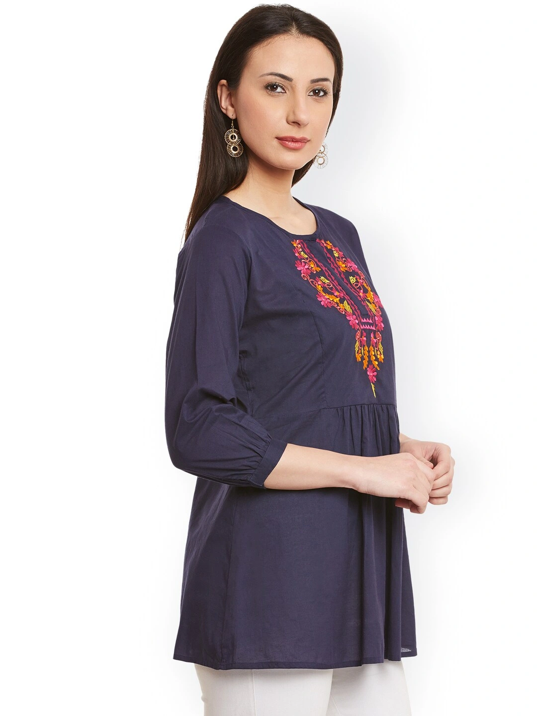 Bhama Couture Navy Tunic with Embroidered Detail-XL-3