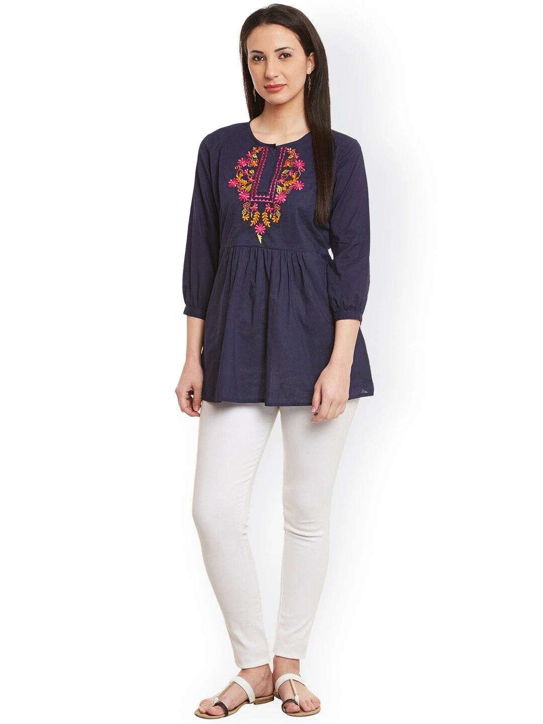 Bhama Couture Navy Tunic with Embroidered Detail-S-4