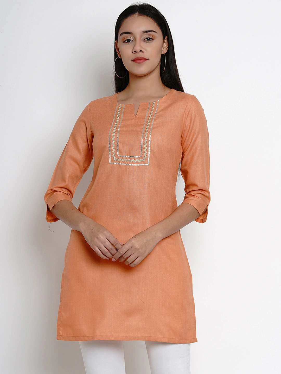 Bhama Couture Orange Tunic With Gota Detailing-SRPKUR007_L