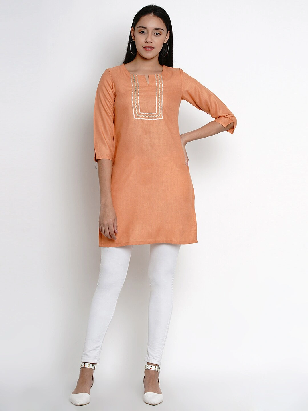 Bhama Couture Orange Tunic With Gota Detailing-M-4