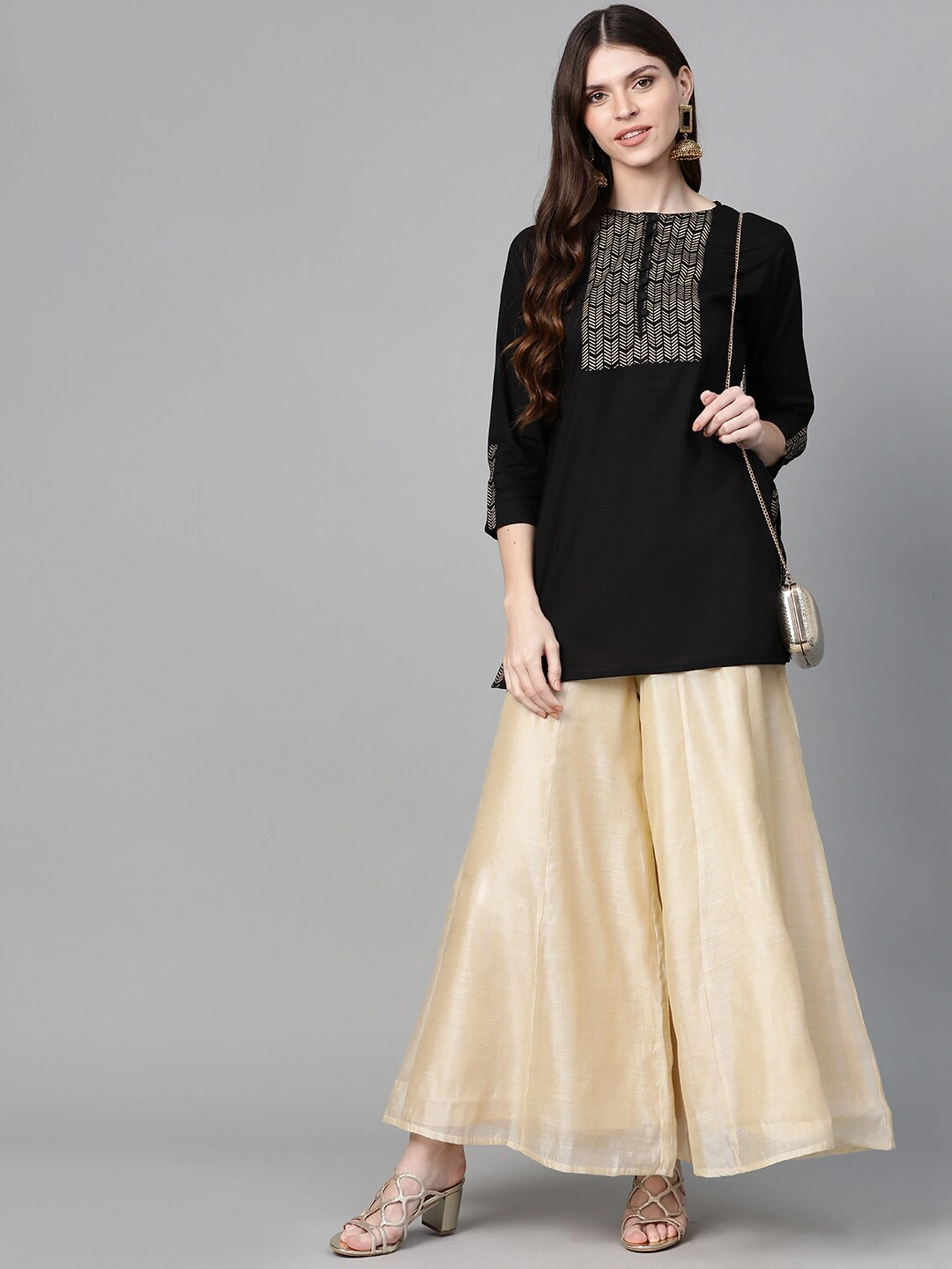 Bhama Couture Women Black &amp; Golden Foil Print Tunic-S-4