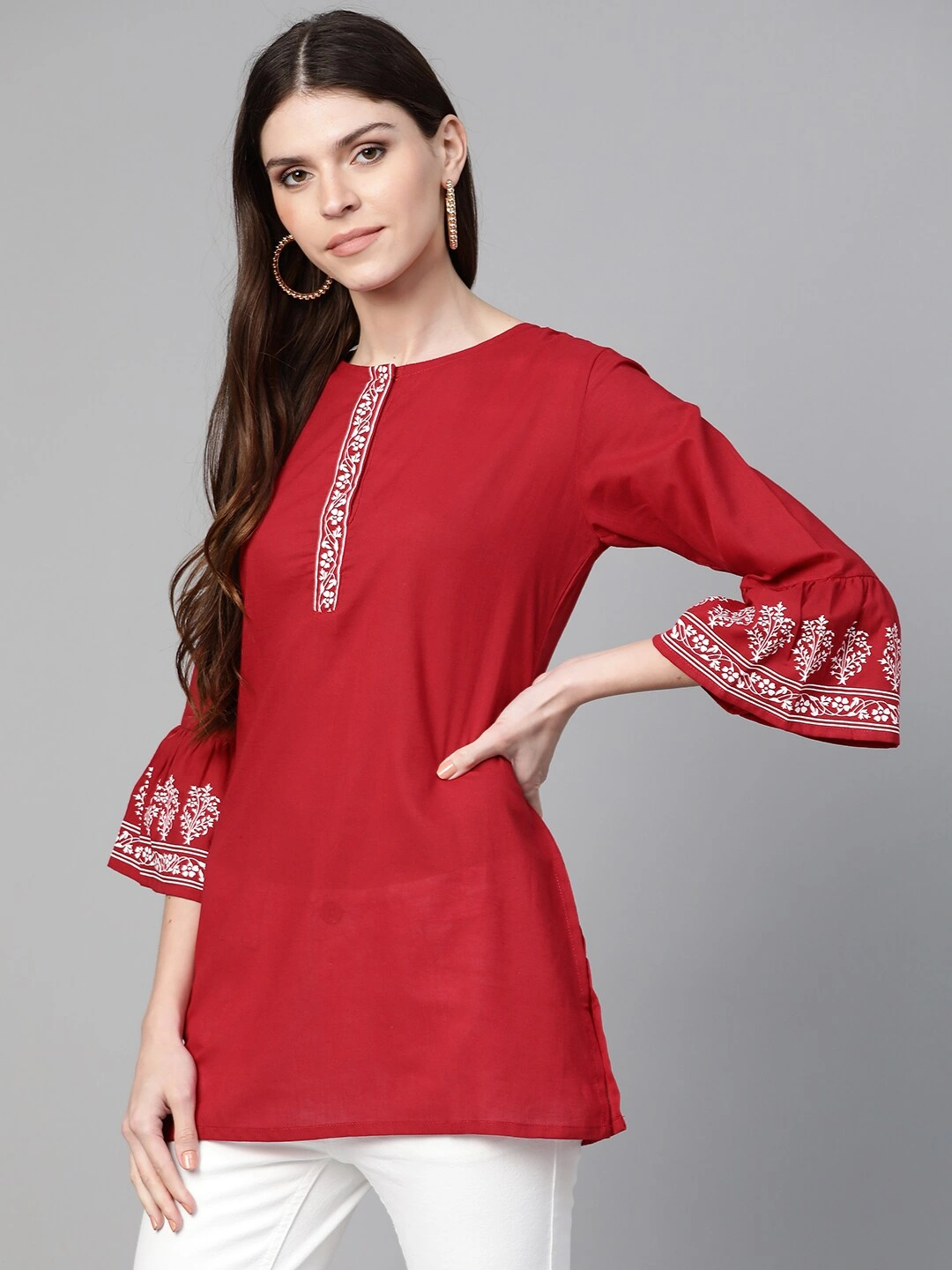 Bhama Couture Straight Maroon Bell Sleeved Tunic-M-1