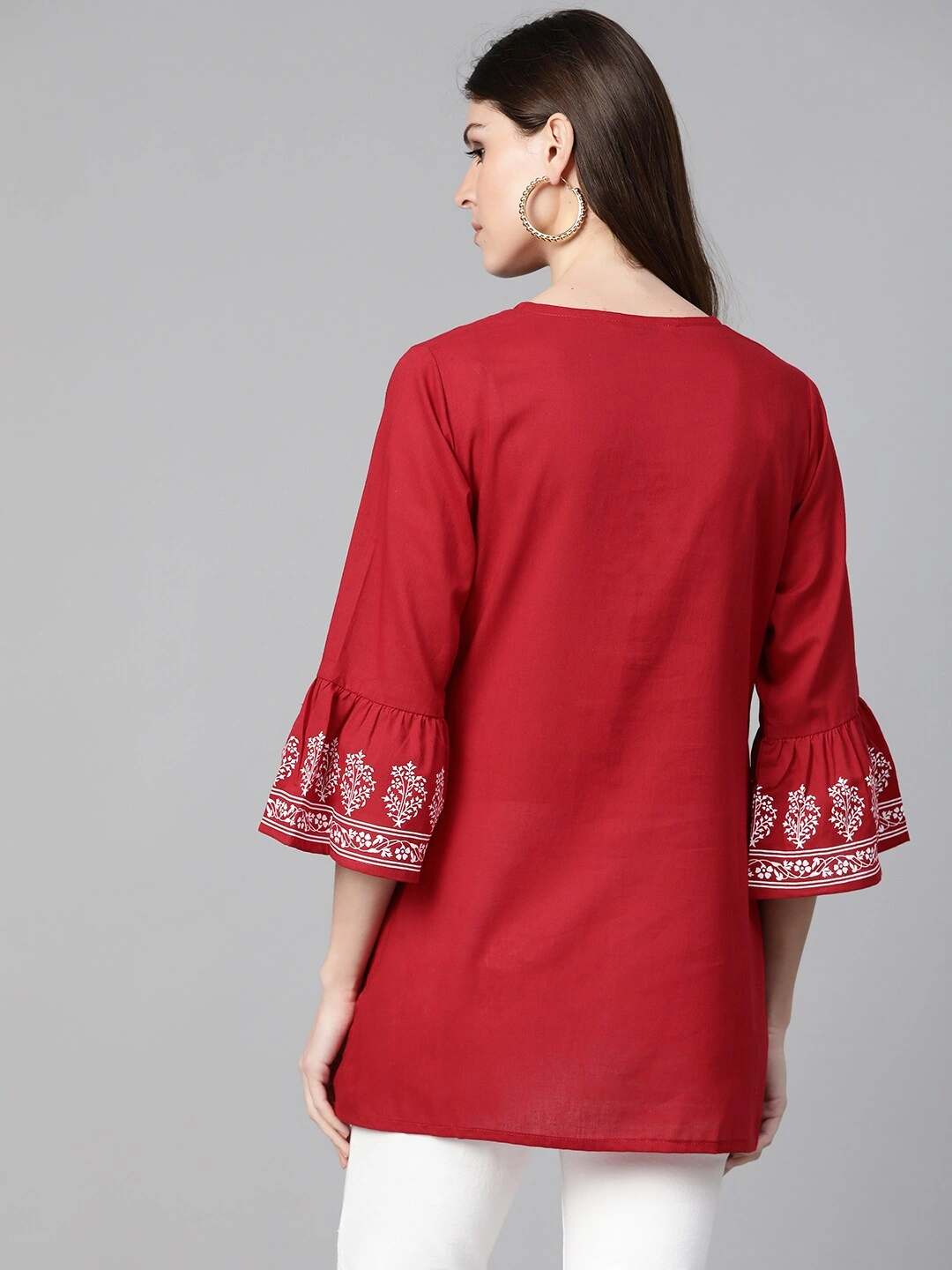 Bhama Couture Straight Maroon Bell Sleeved Tunic-M-2