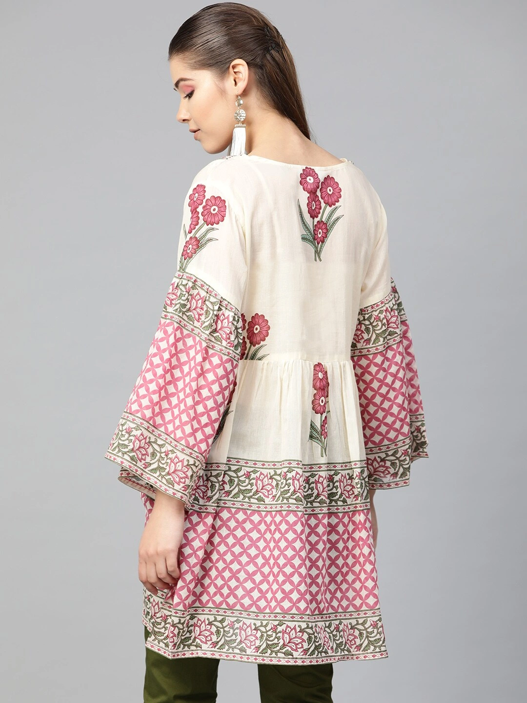 Bhama Couture Women Beige &amp; Pink Printed Tunic-L-2