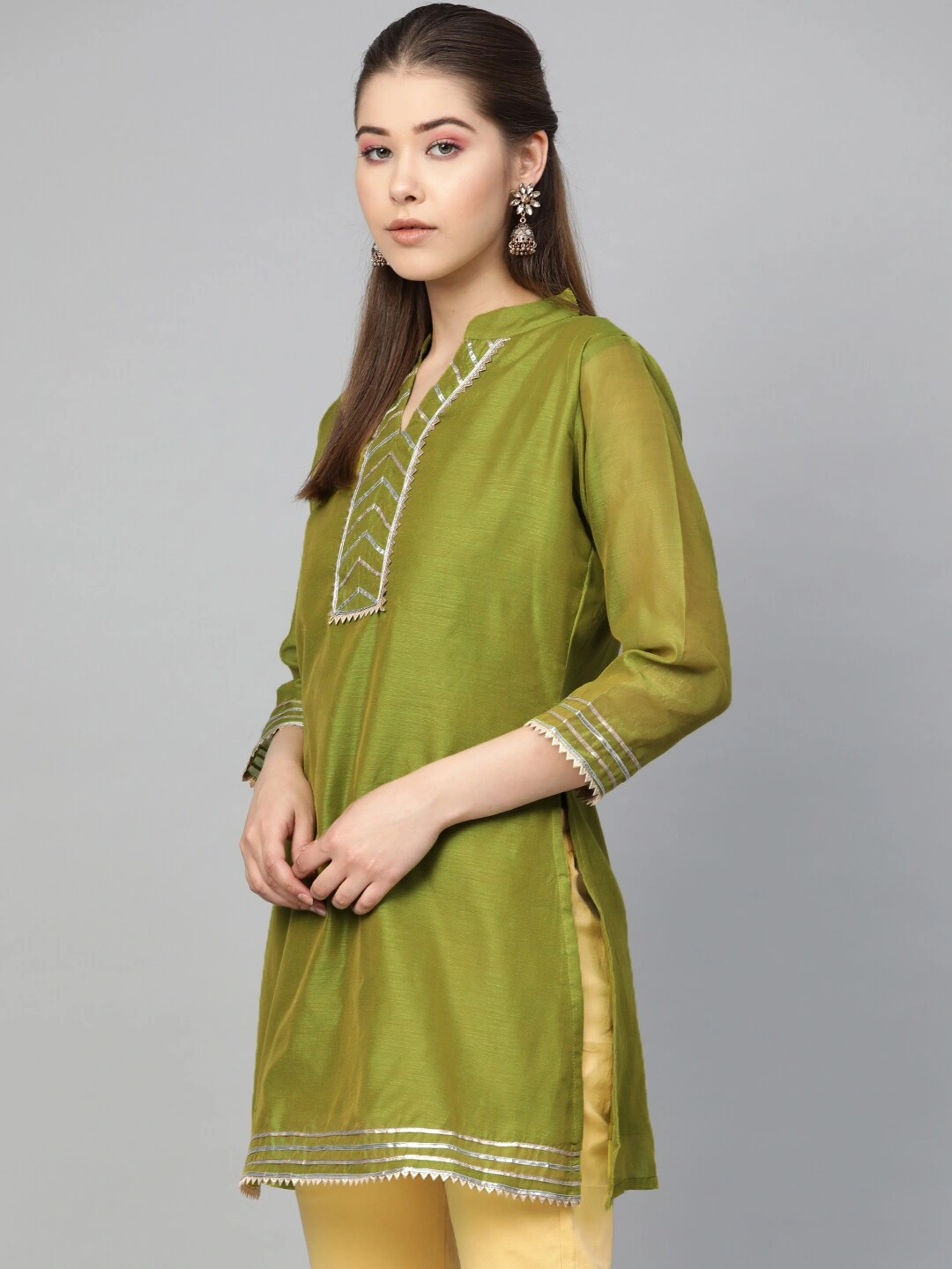 Bhama Couture Women Olive Green Solid Tunic-XL-1