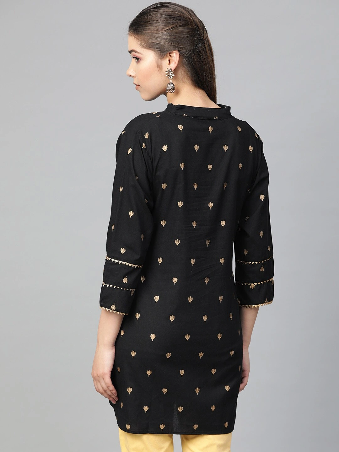 Bhama Couture Women Black &amp; Golden Printed Tunic-M-2