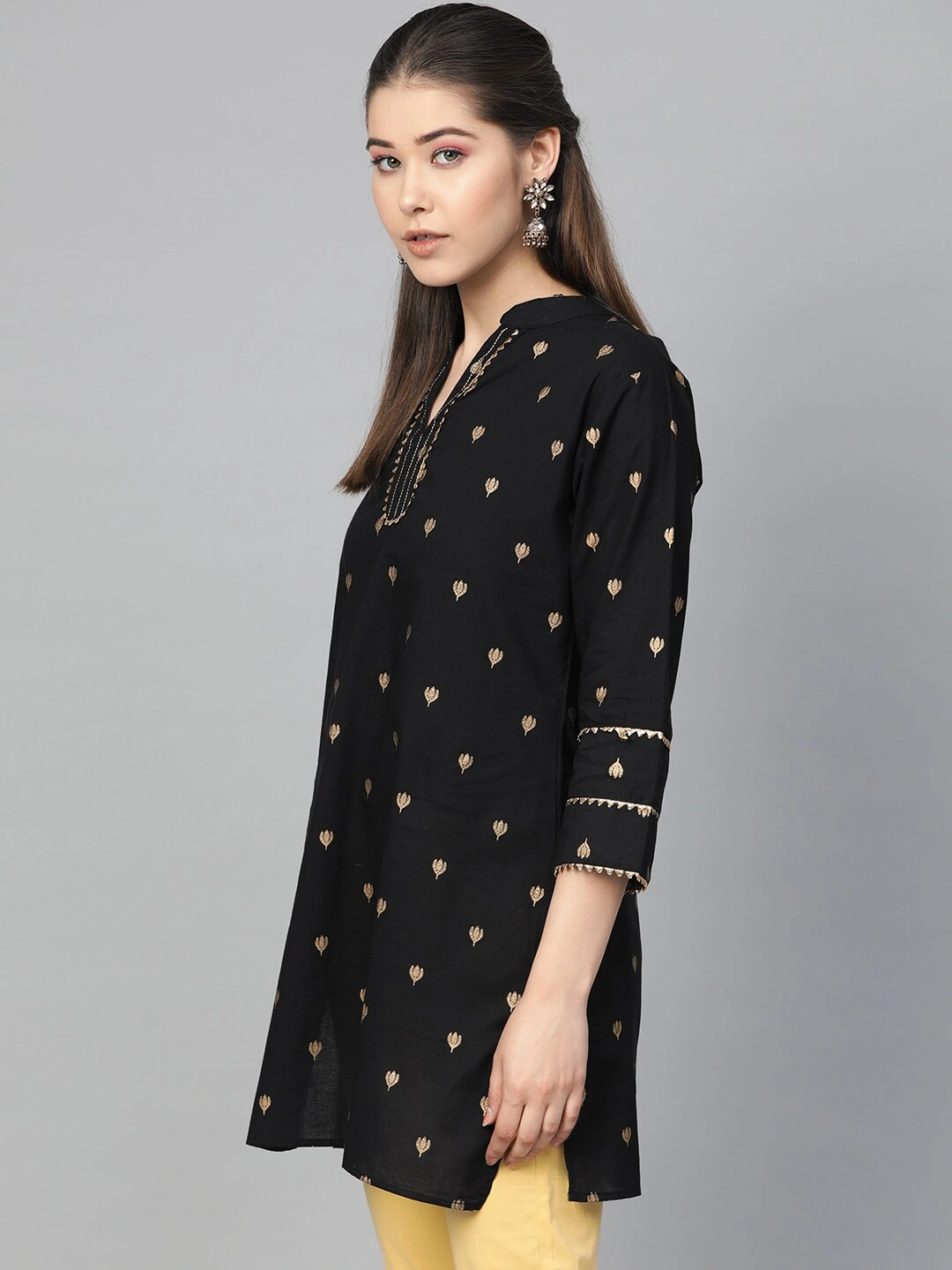 Bhama Couture Women Black &amp; Golden Printed Tunic-S-1