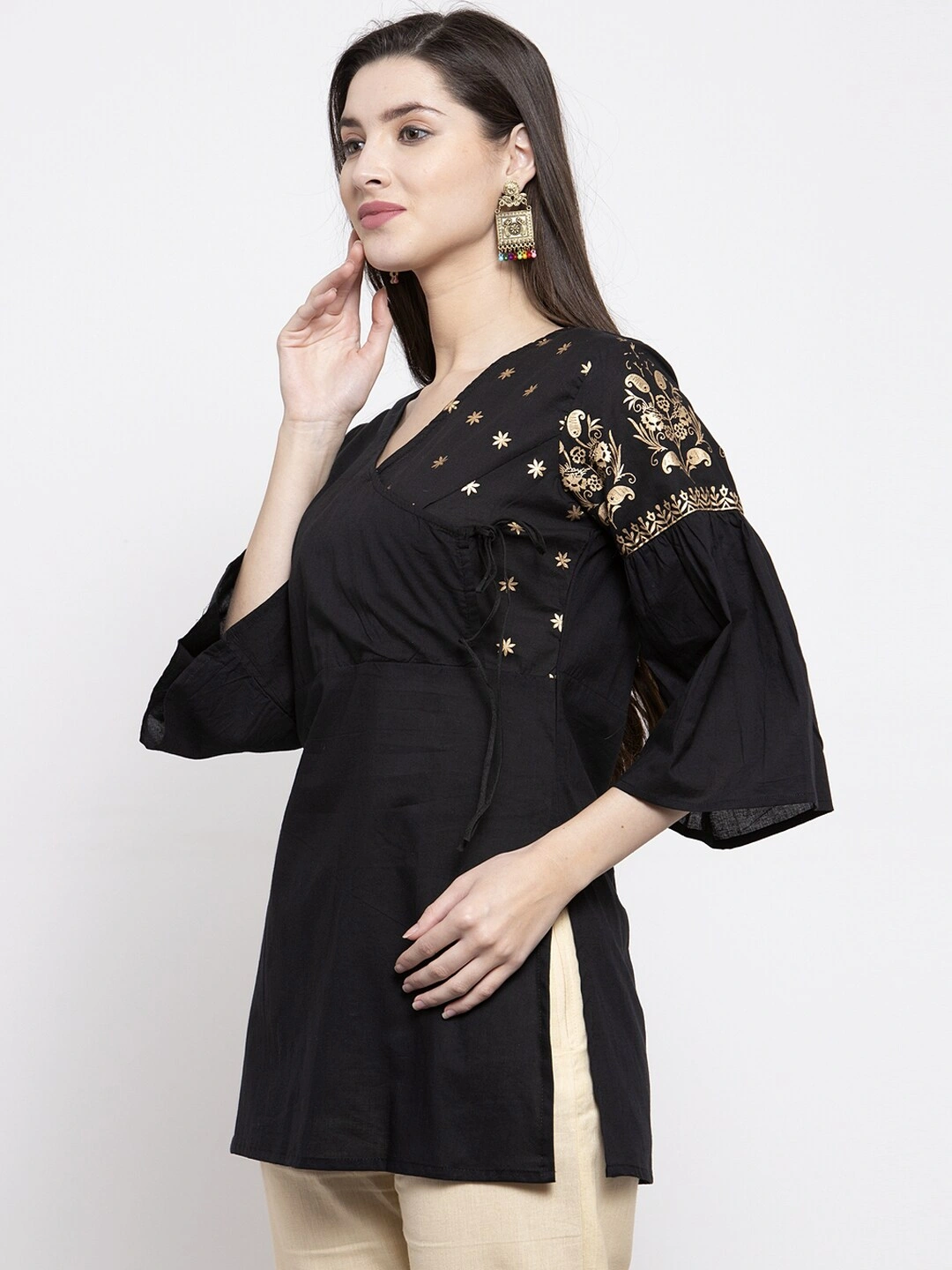 Bhama Couture Women Black Solid Angrakha Tunic-S-1