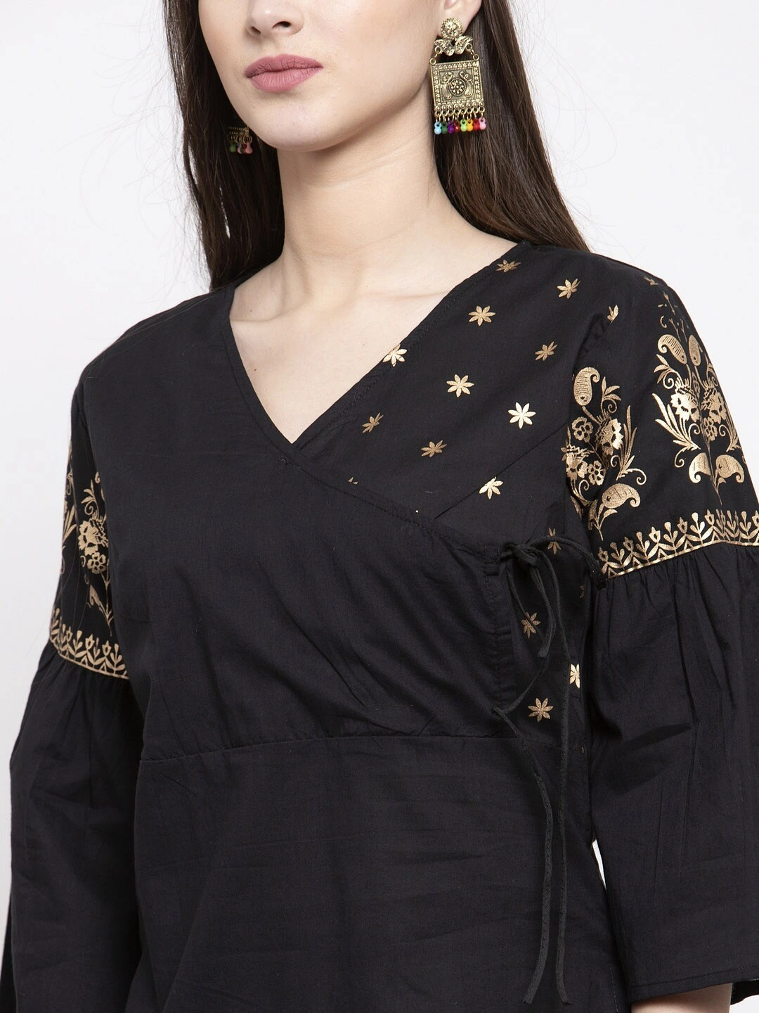 Bhama Couture Women Black Solid Angrakha Tunic-S-3