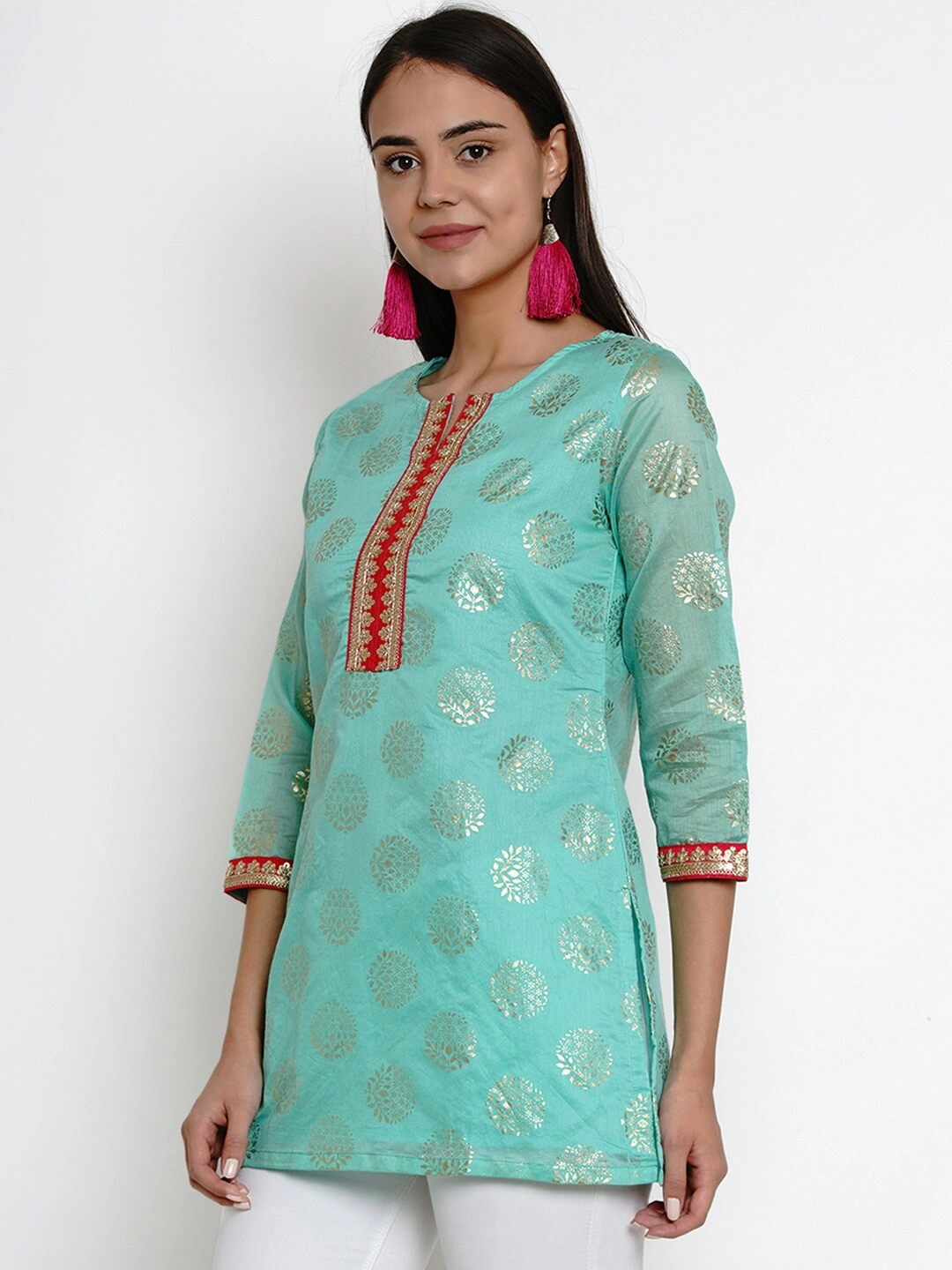 Bhama Couture Sea Green Woven Design Tunic-L-1