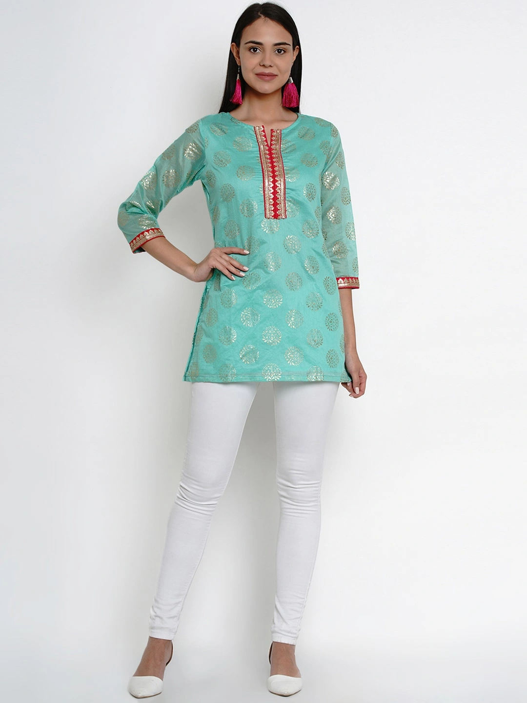 Bhama Couture Sea Green Woven Design Tunic-L-5