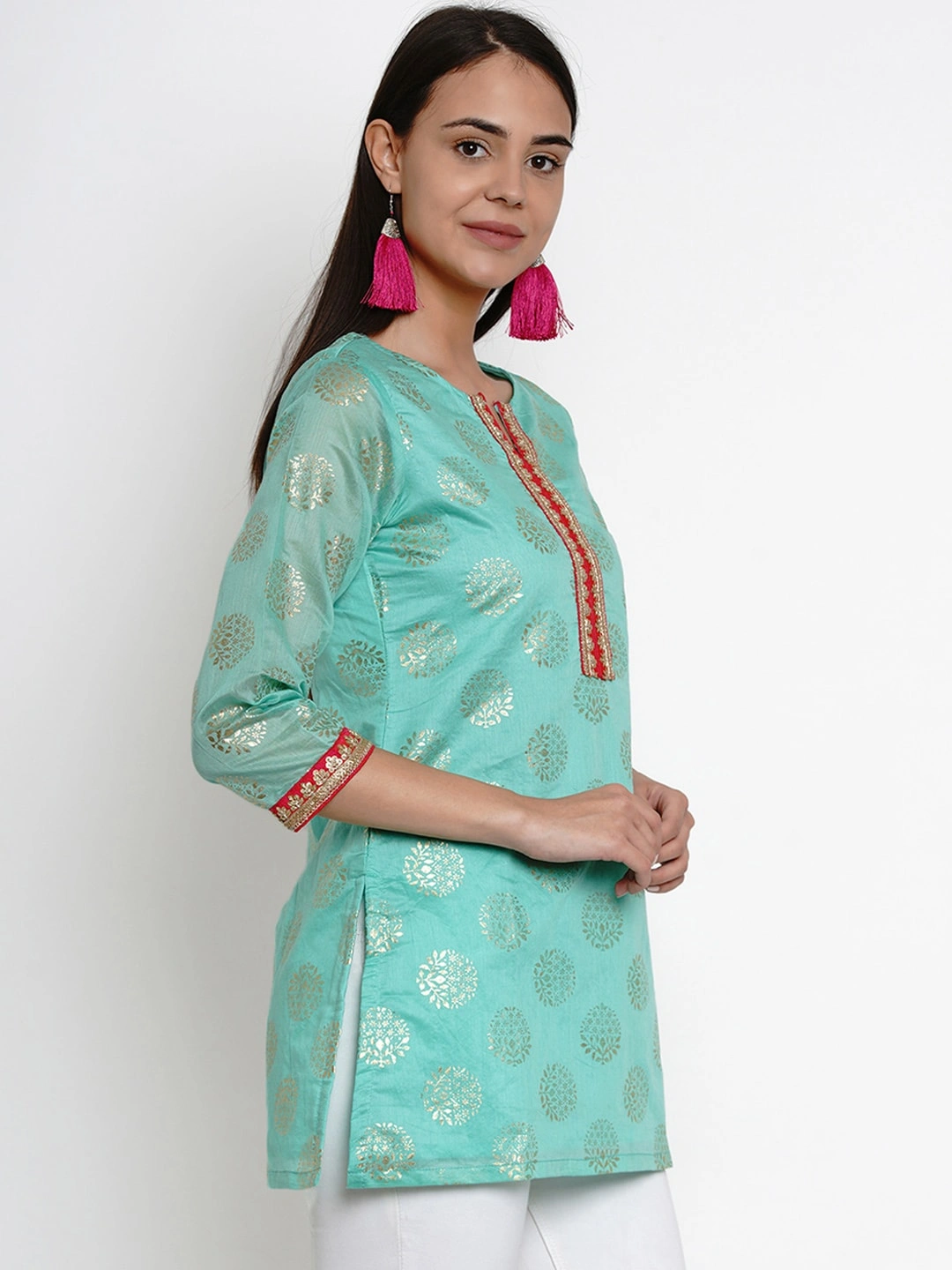 Bhama Couture Sea Green Woven Design Tunic-TUN034_M