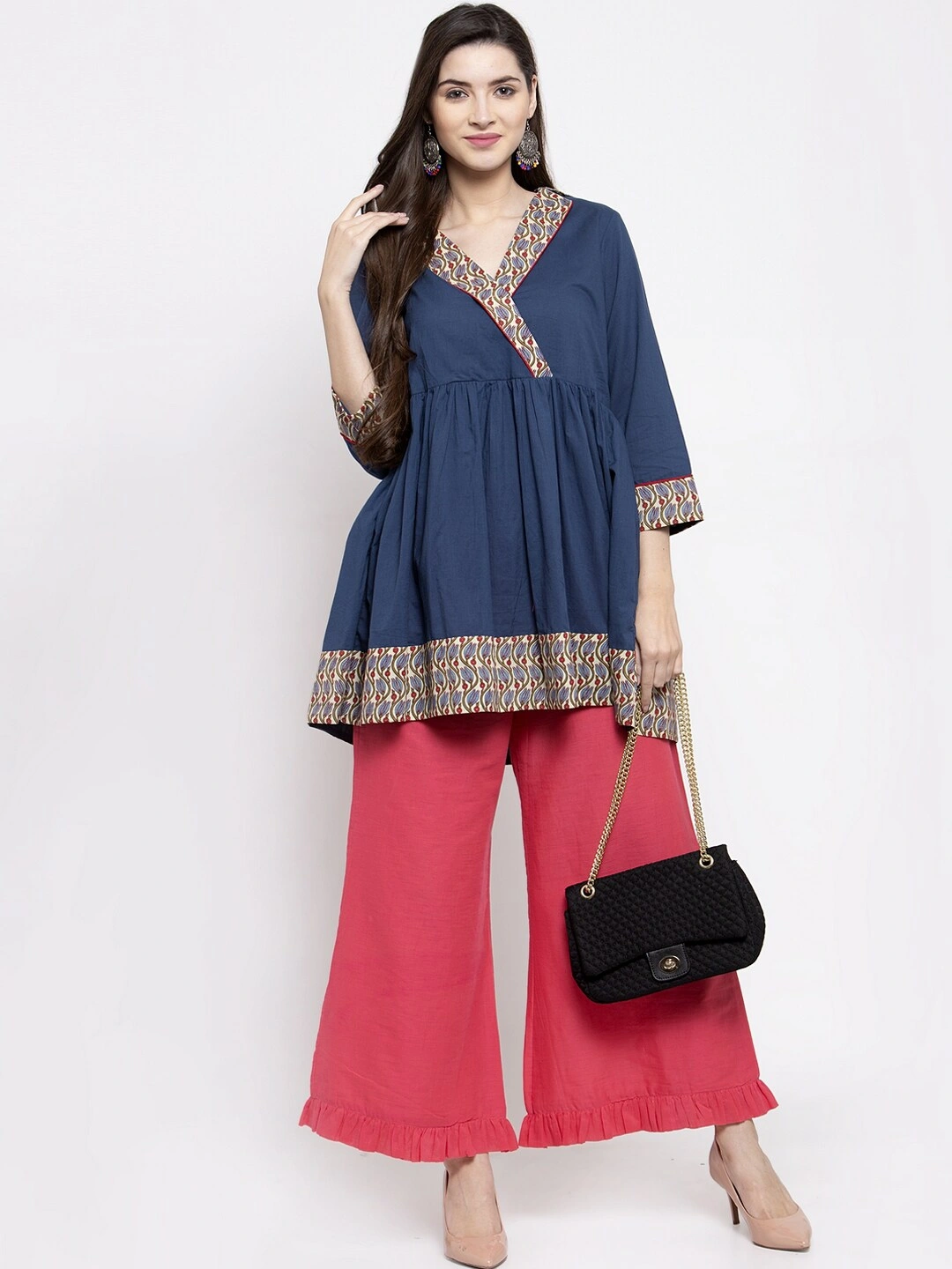 Bhama Couture Women Navy Blue Solid Flared Tunic-M-4