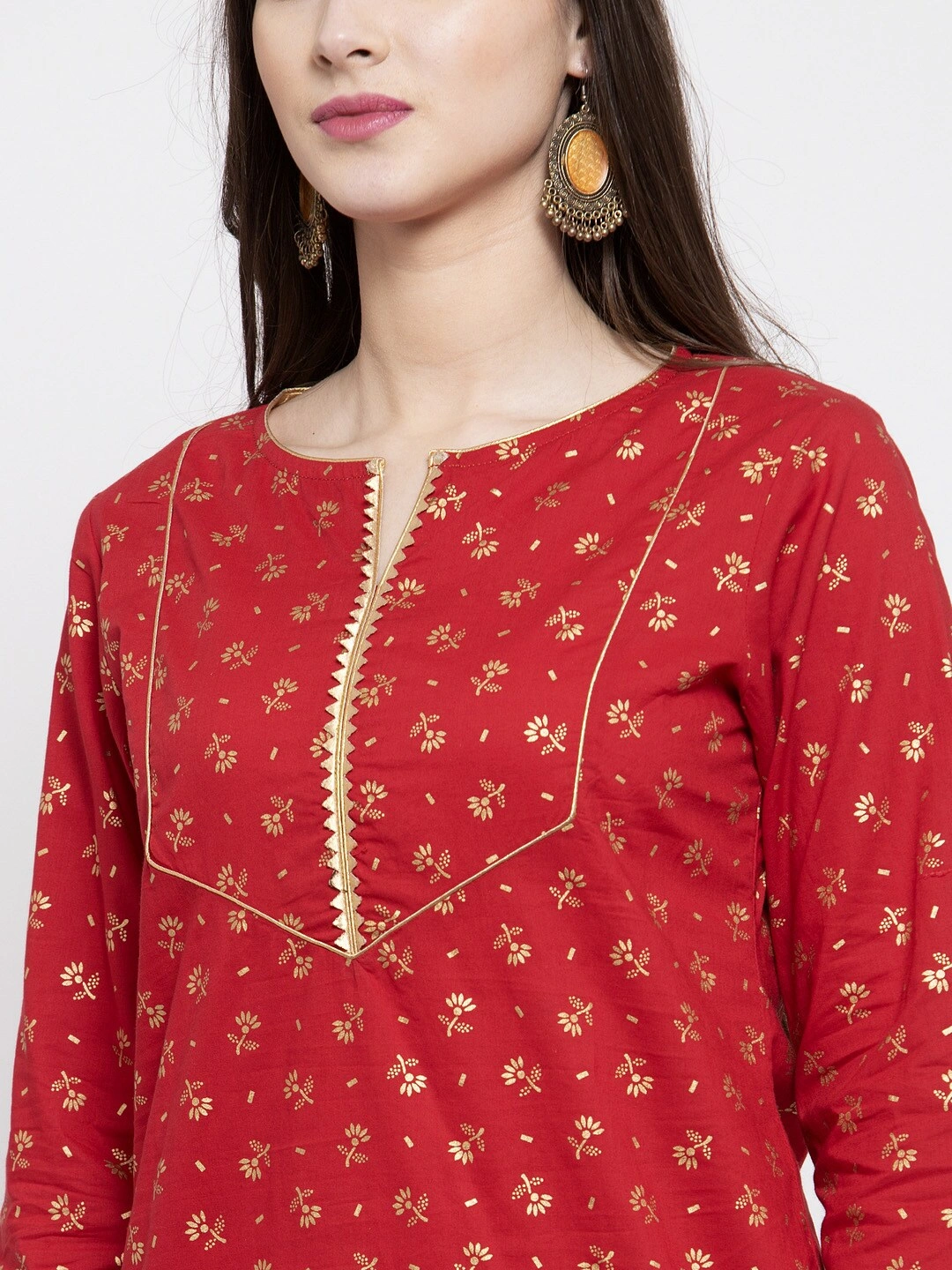 Bhama Couture Women Red &amp; Golden Foil Print Tunic-S-3