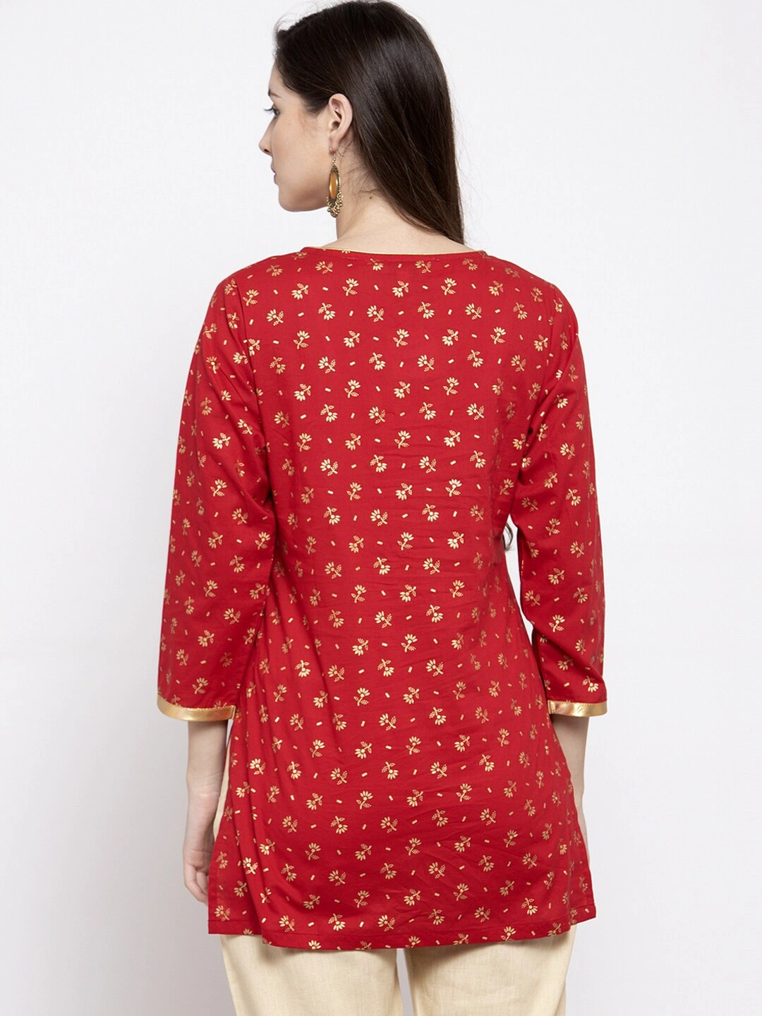 Bhama Couture Women Red &amp; Golden Foil Print Tunic-L-2