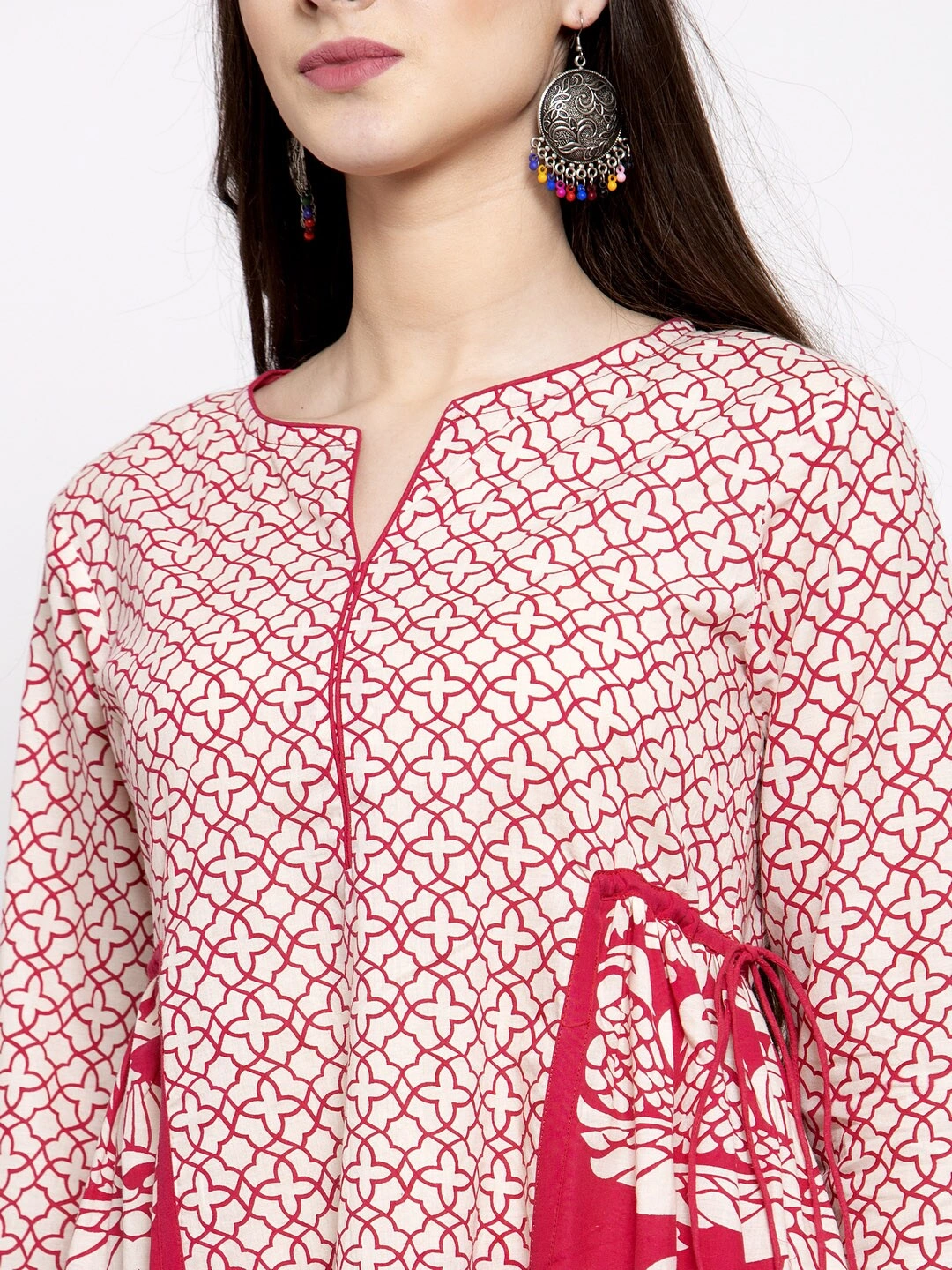 Bhama Couture Women's Off-White &amp; Pink Printed Tunic-L-3