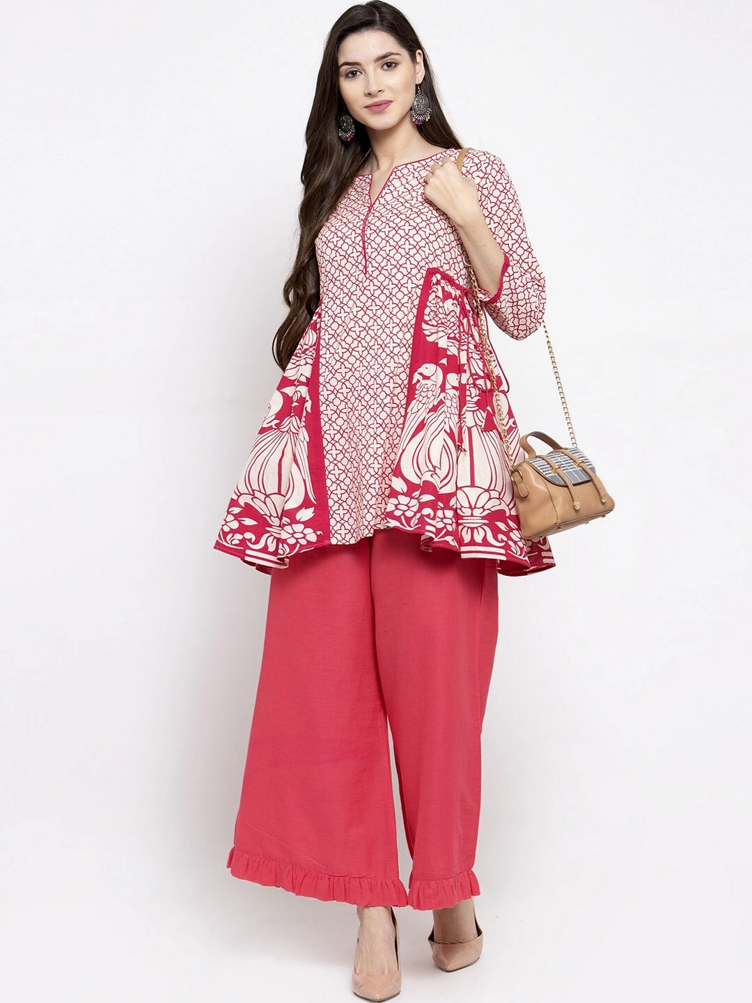 Bhama Couture Women's Off-White &amp; Pink Printed Tunic-L-4