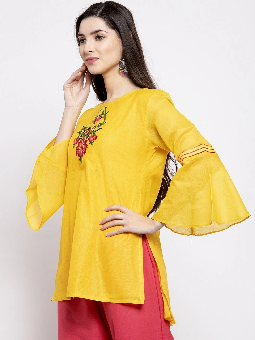 Bhama Couture Women Yellow Embroidered Detail Tunic-L-1