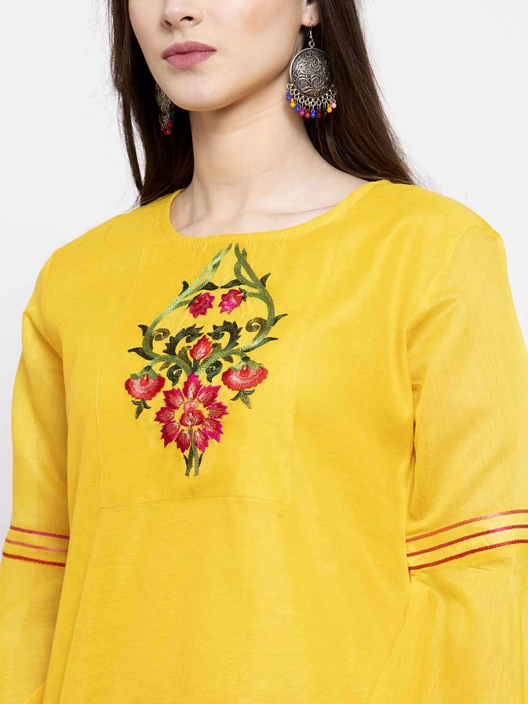 Bhama Couture Women Yellow Embroidered Detail Tunic-L-3