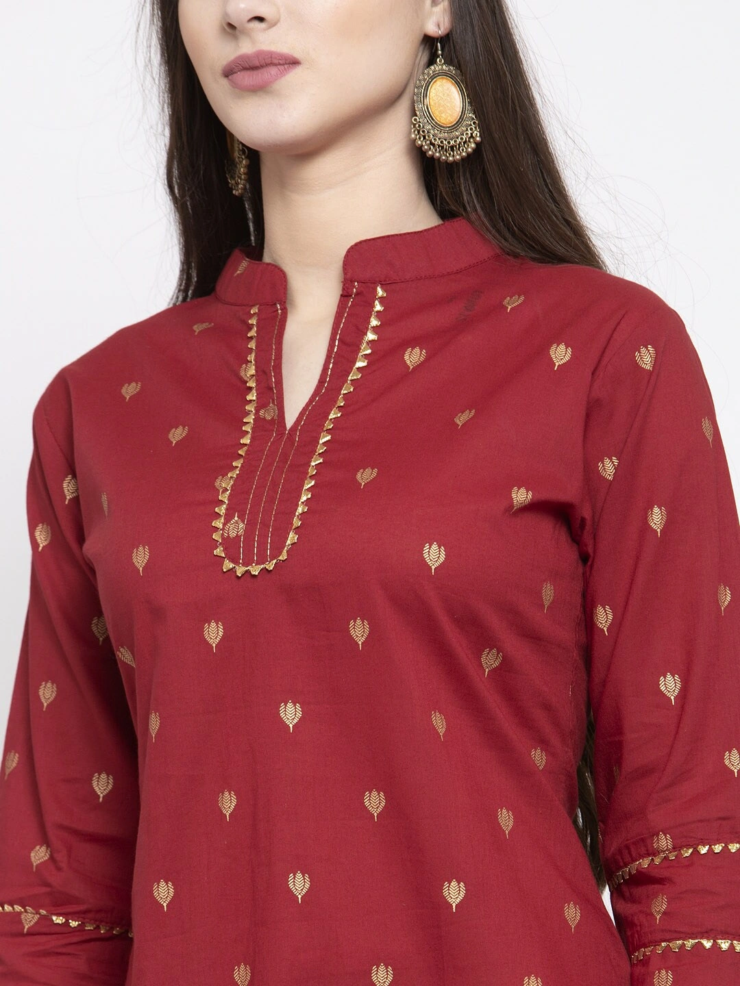 Bhama Couture Women Maroon &amp; Golden Foil Print Tunic-M-3