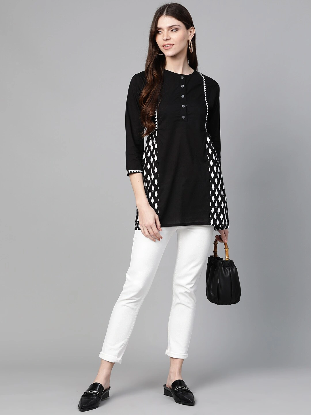 Bhama Couture Women Black &amp; White Printed Tunic-L-4