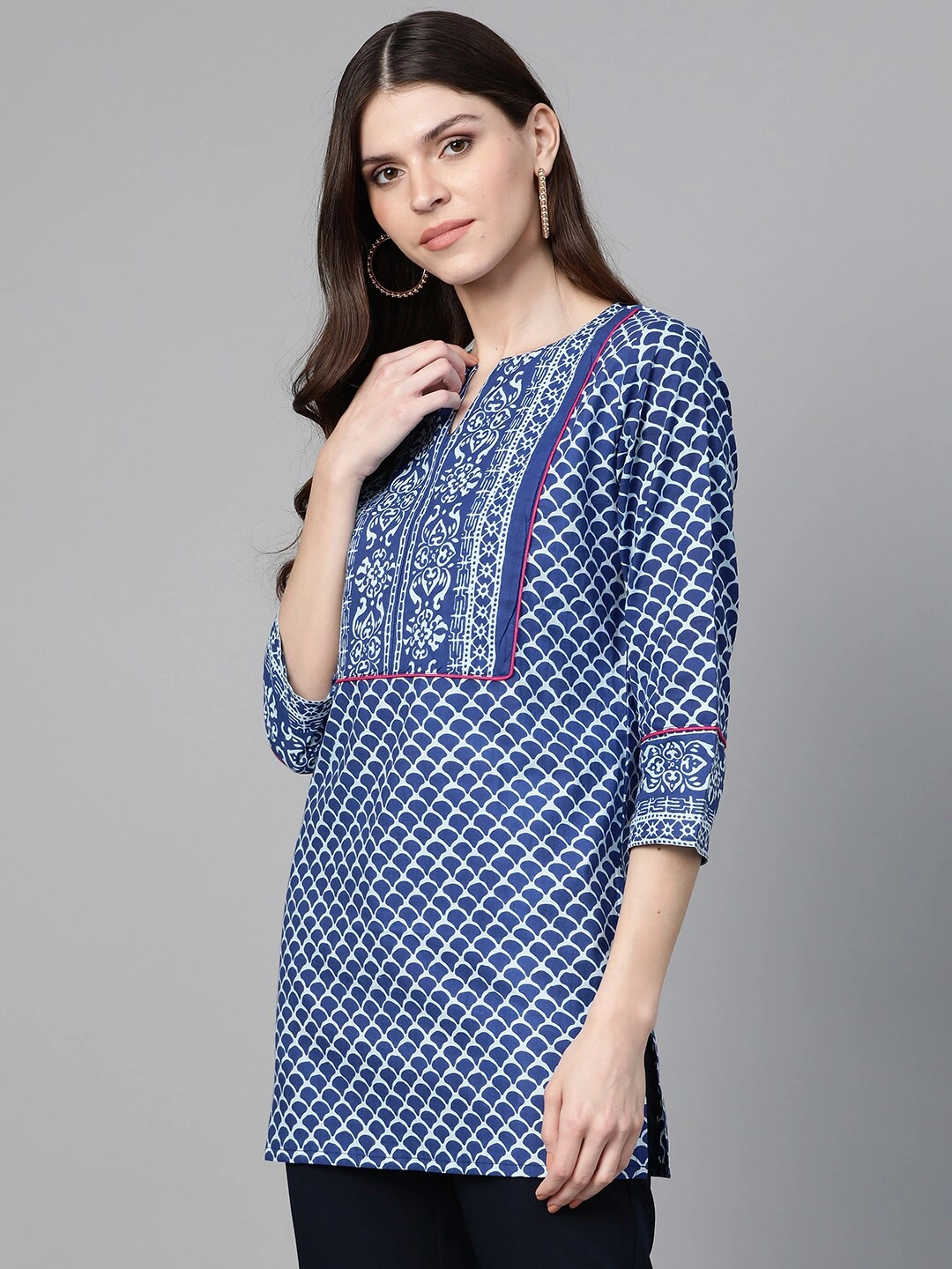 Bhama Couture Blue &amp; White Printed Tunic-XL-1