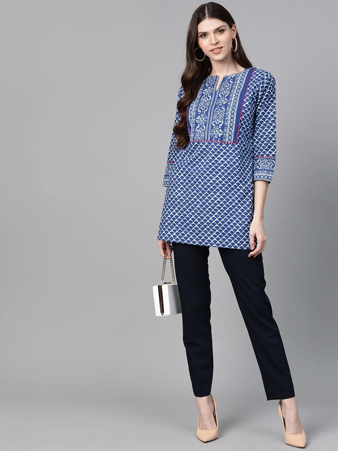 Bhama Couture Blue &amp; White Printed Tunic-XL-4