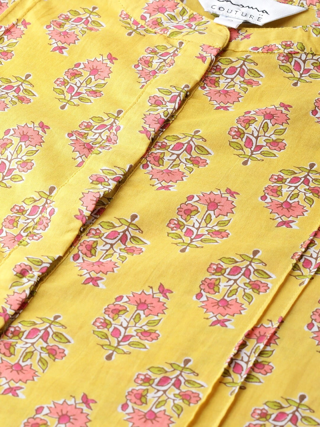 Bhama Couture Women Mustard Yellow &amp; Pink Floral Print Tunic-S-3