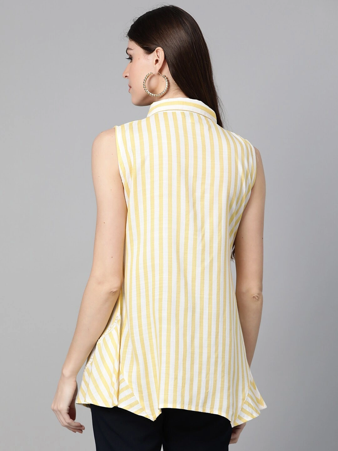 Bhama Couture Women Yellow &amp; Off-White Striped Shirt Tunic-S-2