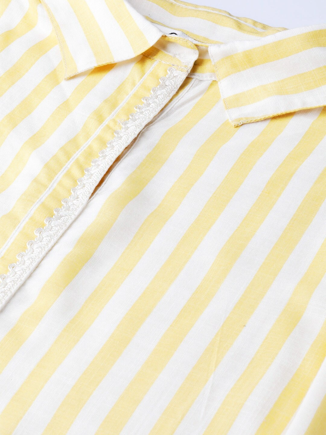 Bhama Couture Women Yellow &amp; Off-White Striped Shirt Tunic-S-3