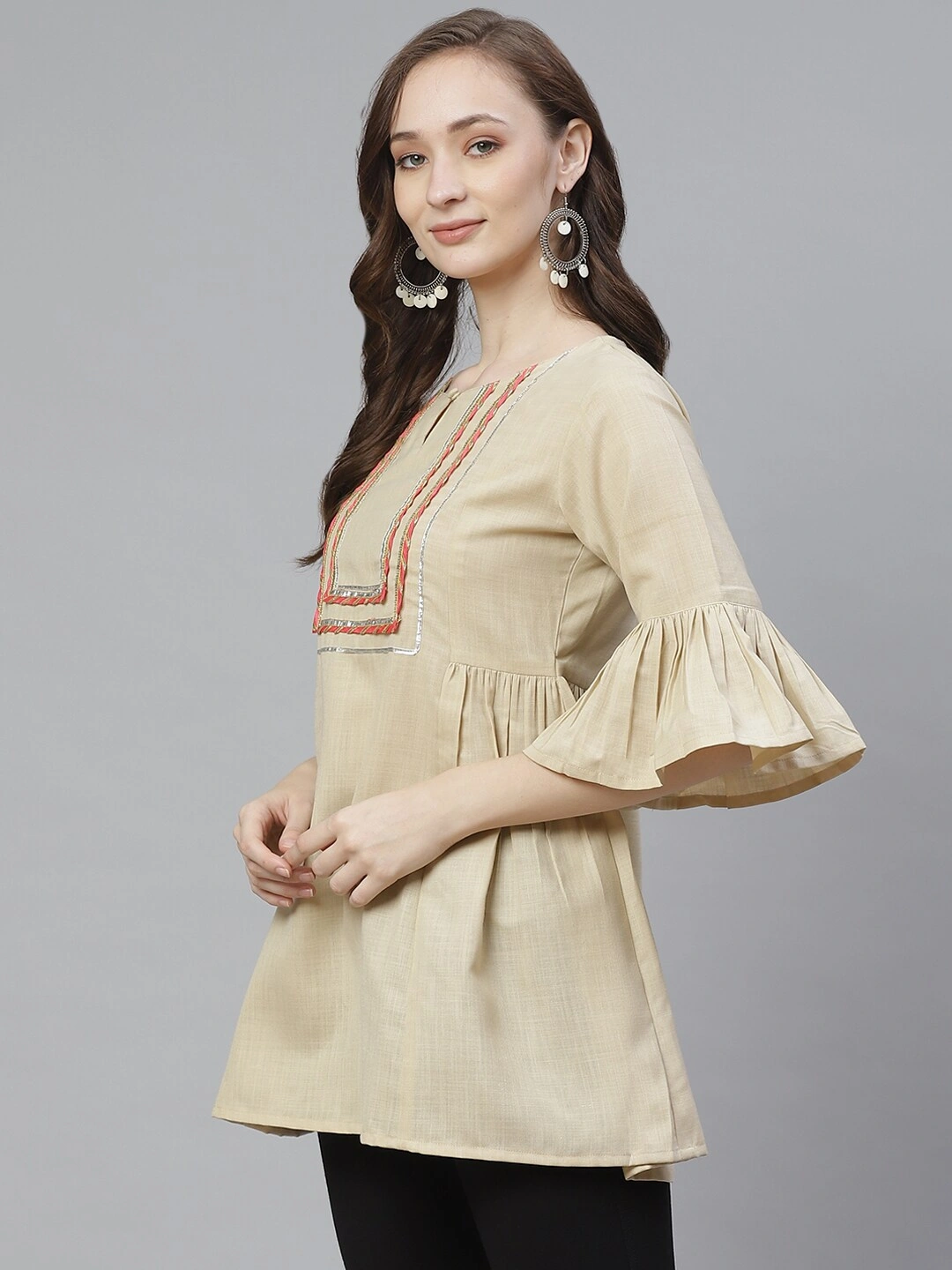 Bhama Couture Women Beige Yoke Design Tunic-M-1