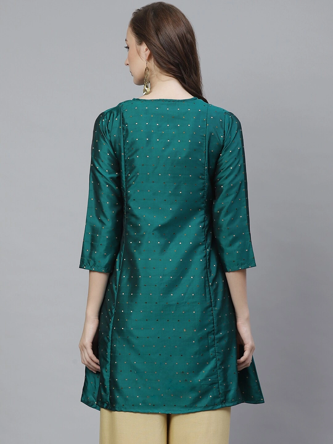 Bhama Couture Women Green &amp; Golden Silk Self Design Tunic-L-2