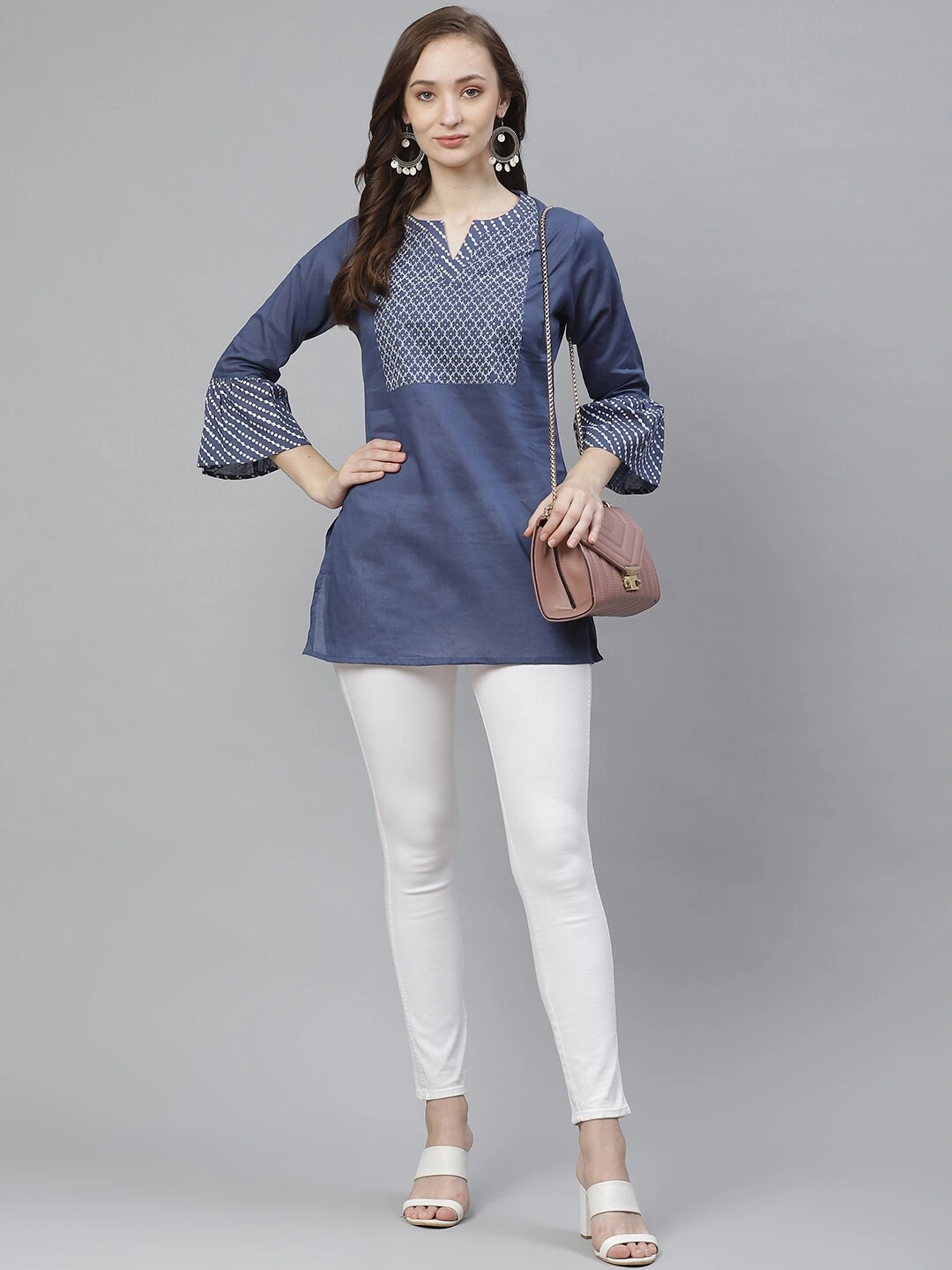 Bhama Couture Women Blue &amp; White Printed Tunic-L-4