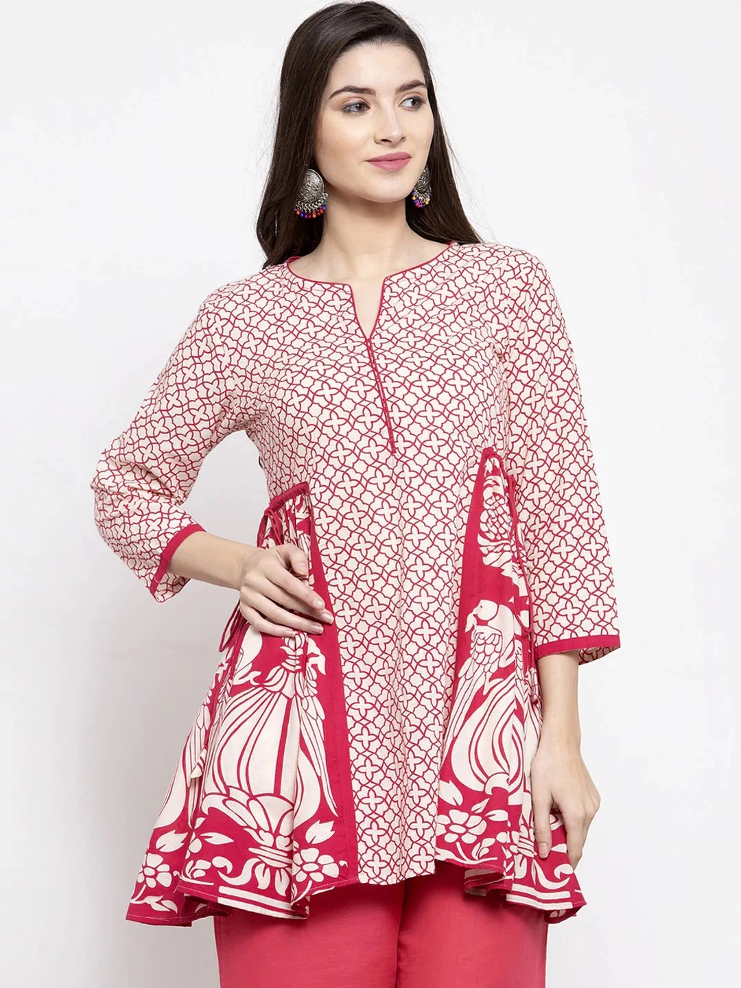 Bhama Couture Women's Off-White &amp; Pink Printed Tunic-TUN025_S