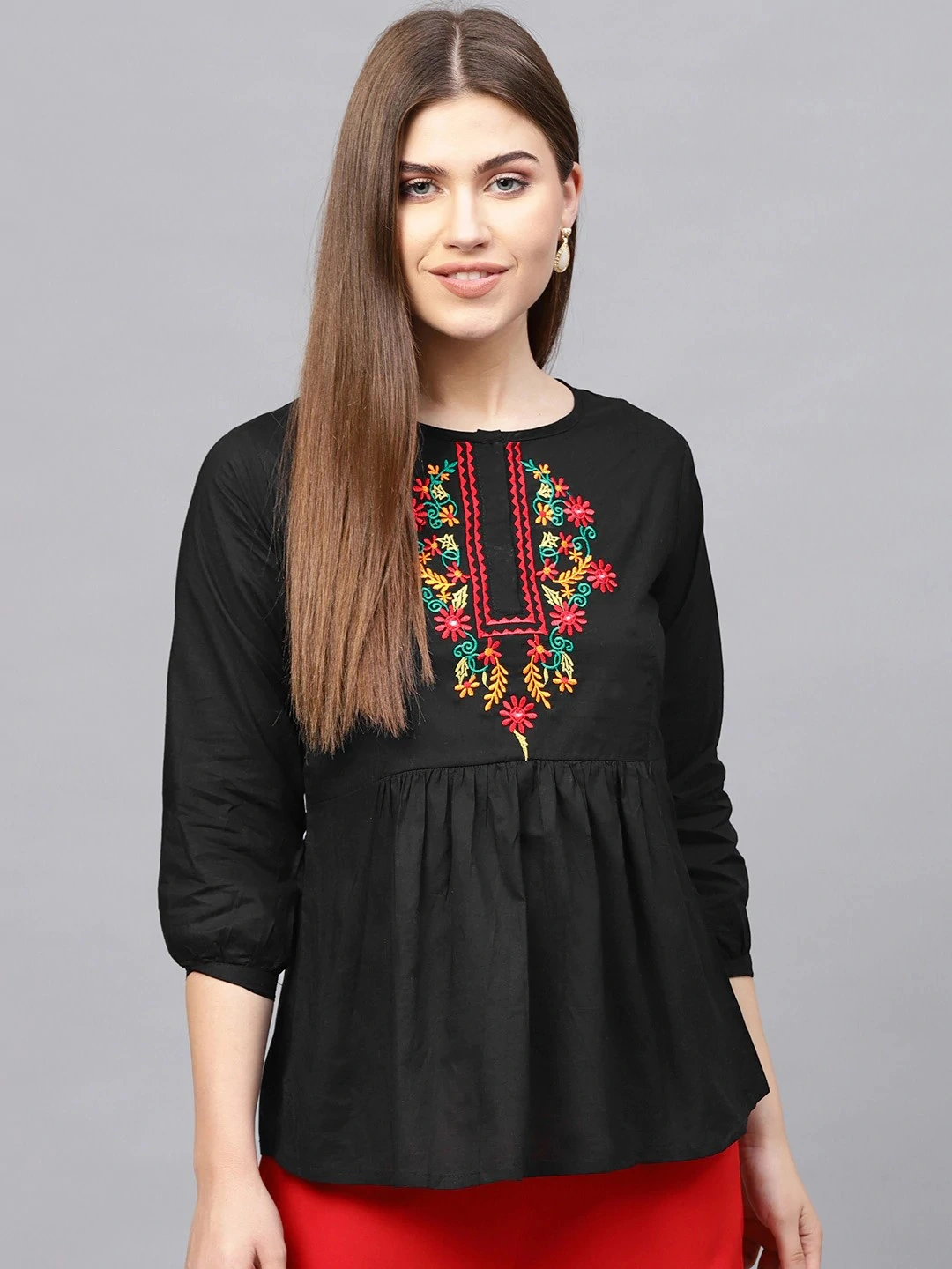 Bhama Couture Black Tunic with Embroidered Detail-EMB017_S