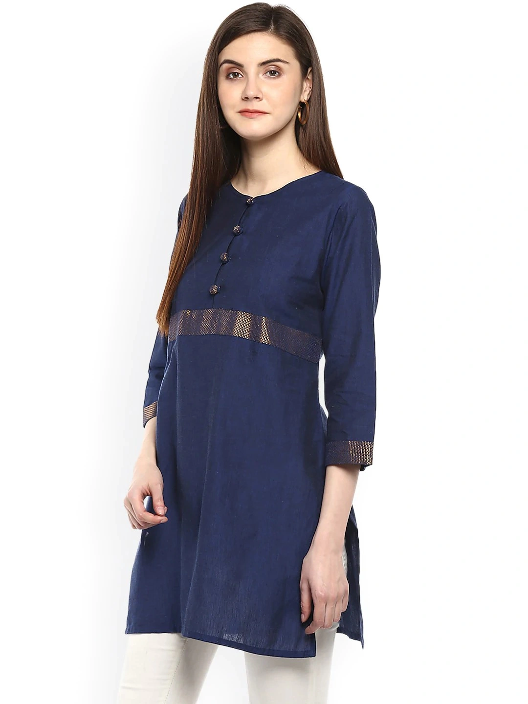 Bhama Couture Women Blue Handloom Mangalgiri Solid Tunic-S-1