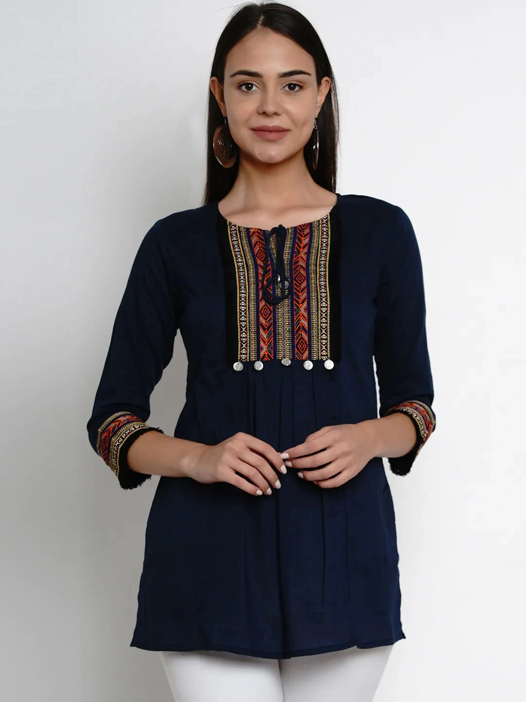 Bhama Couture Women Navy Blue Solid Tunic-TUN030_S