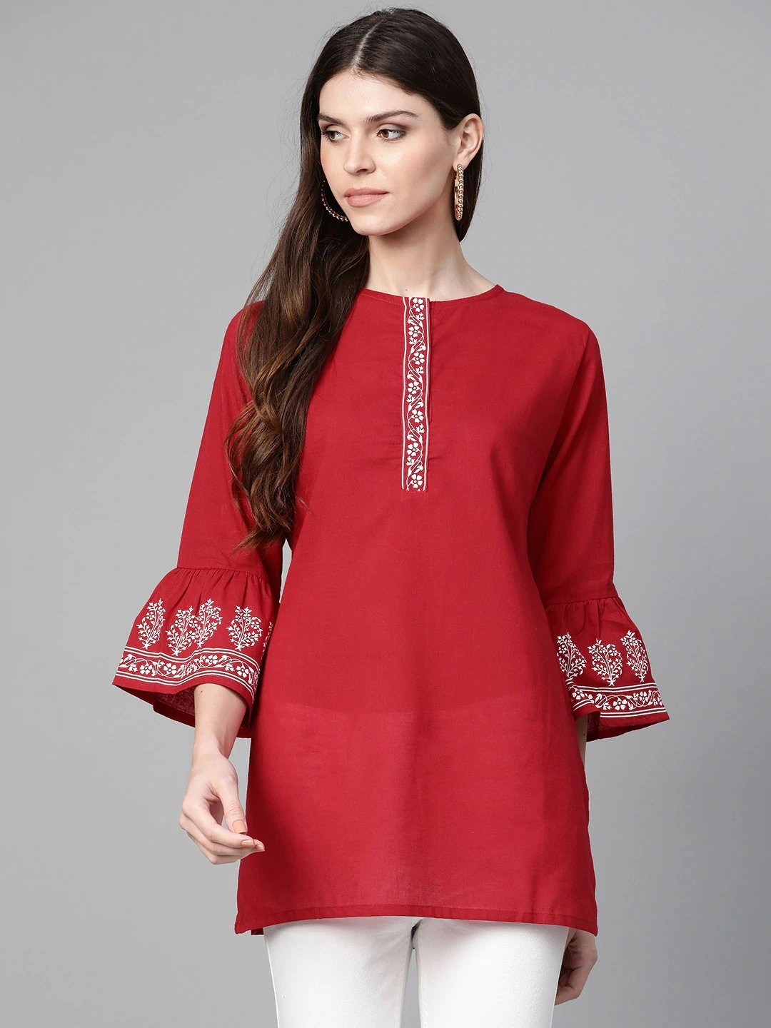 Bhama Couture Straight Maroon Bell Sleeved Tunic-SRPTUN003_S