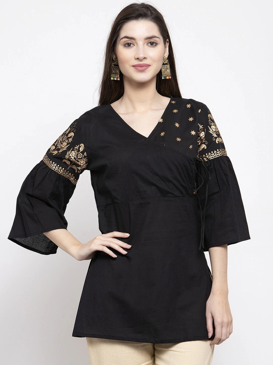 Bhama Couture Women Black Solid Angrakha Tunic-TUN015_S