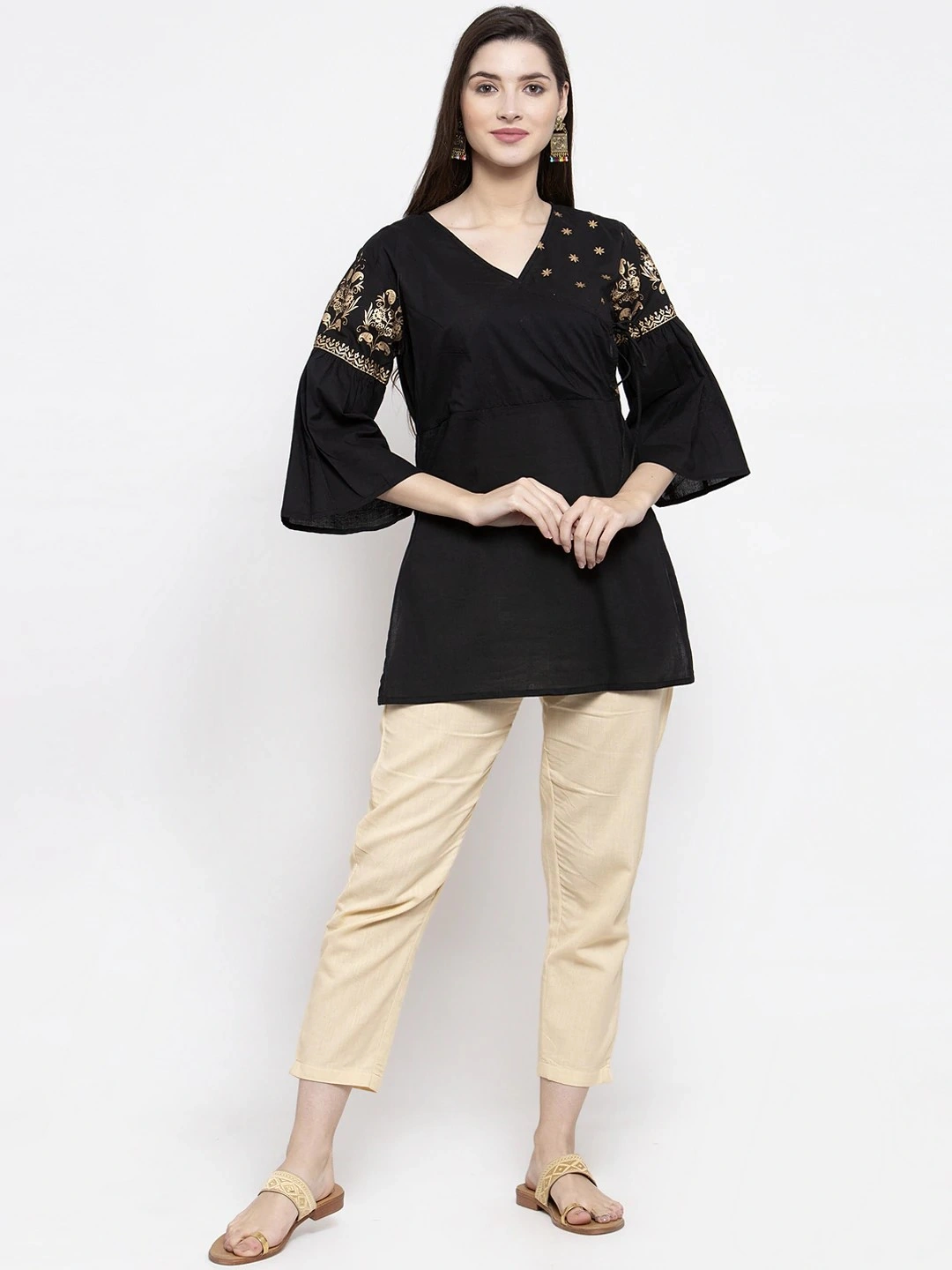 Bhama Couture Women Black Solid Angrakha Tunic-S-4