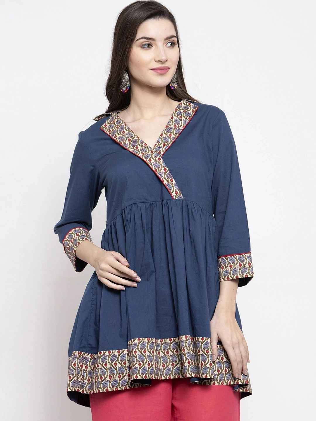 Bhama Couture Women Navy Blue Solid Flared Tunic-TUN022_S