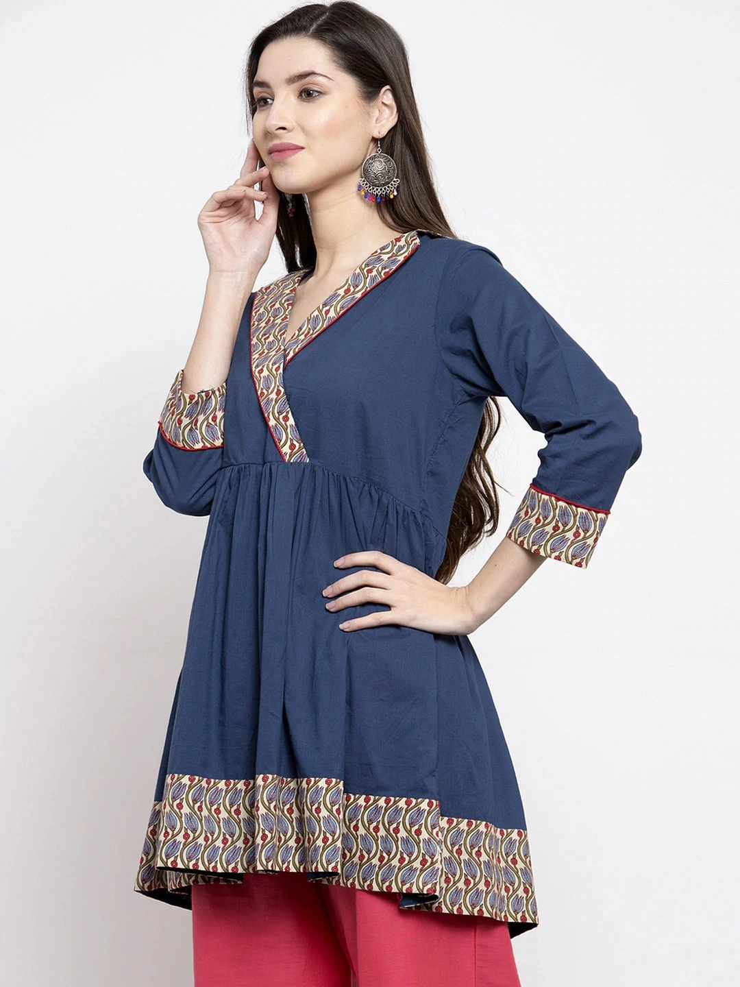 Bhama Couture Women Navy Blue Solid Flared Tunic-S-1