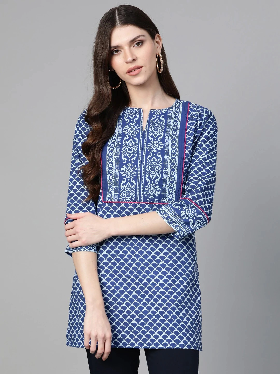 Bhama Couture Blue &amp; White Printed Tunic-TUN036_S