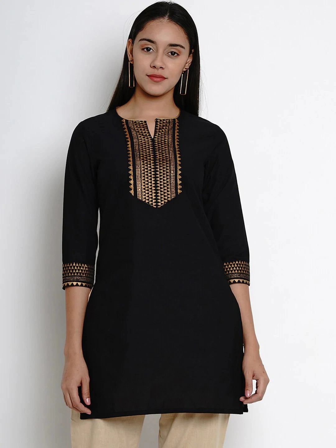 Bhama Couture Women Black &amp; Gold-Toned Solid Tunic-SRPKUR011_S