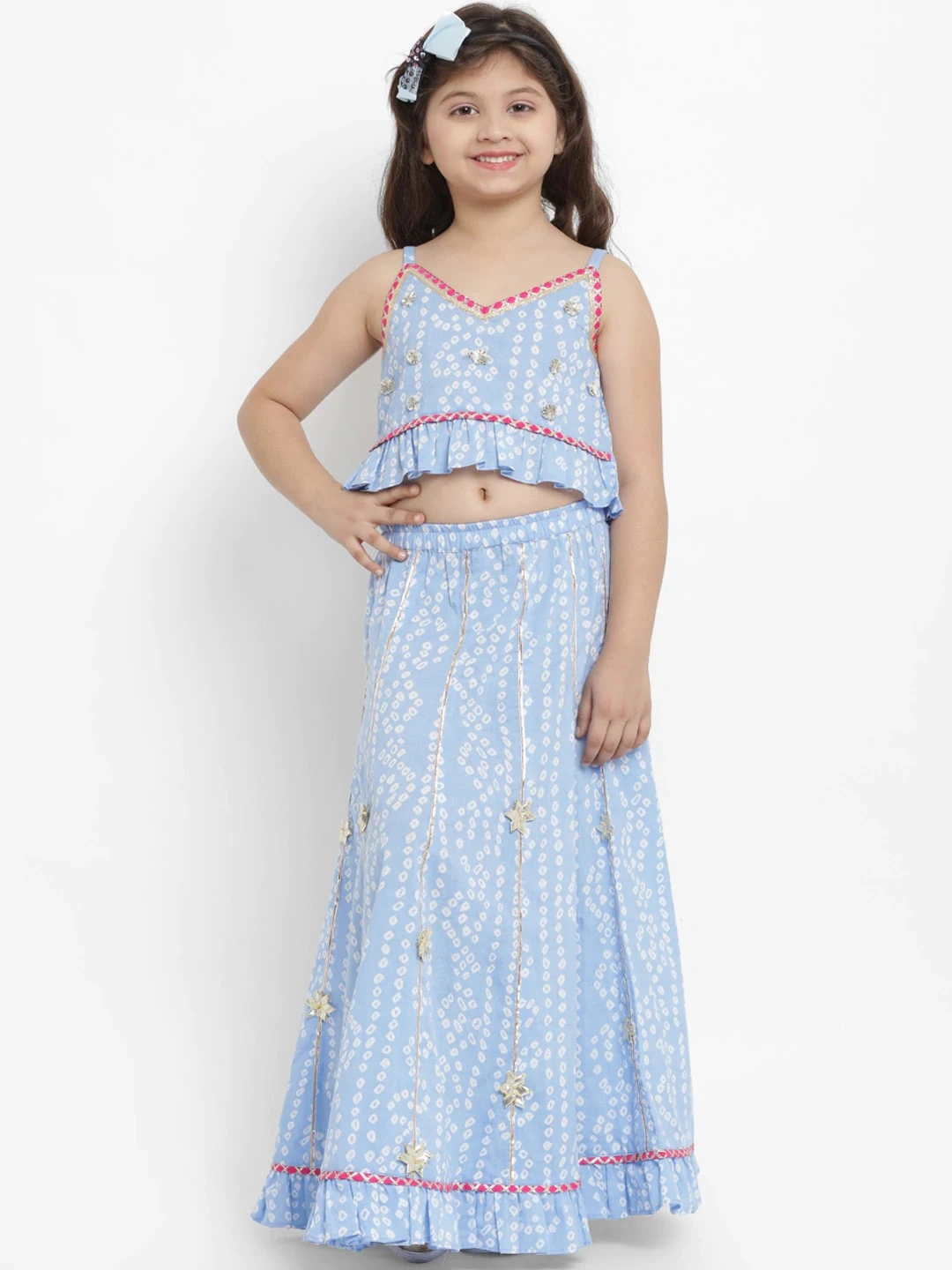 Bitiya by Bhama Blue &amp; White Ready to Wear Lehenga with Blouse-BBB001_3-4Y