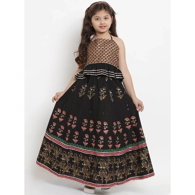 Bitiya by Bhama Black & Gold-Coloured Block Printed Ready to Wear Lehenga with Blouse