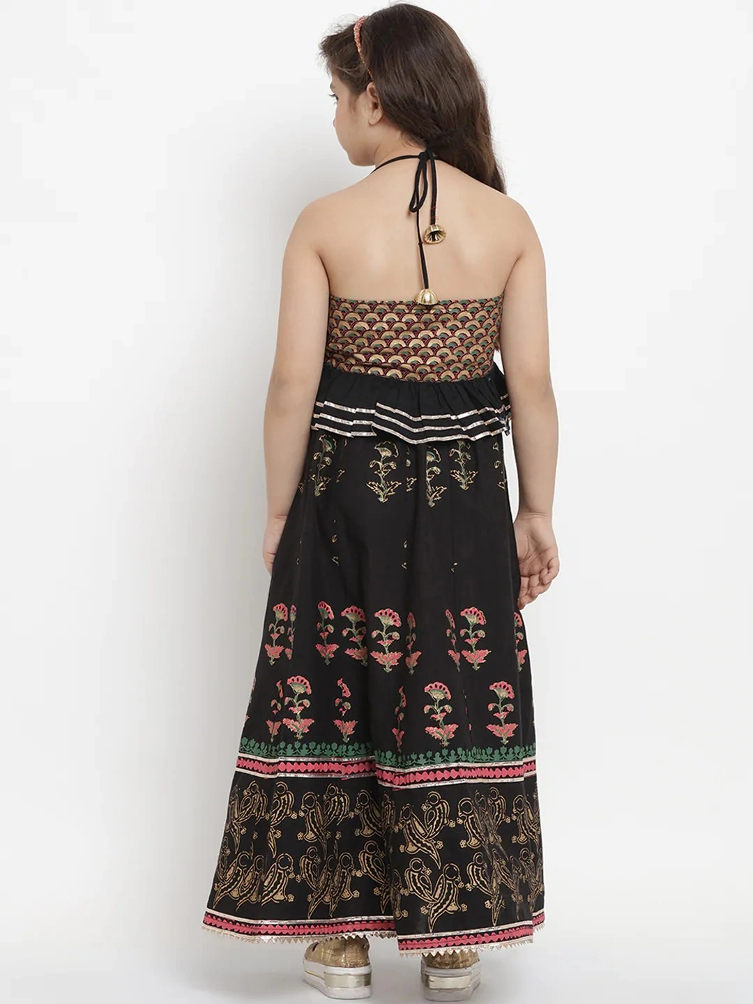 Bitiya by Bhama Black &amp; Gold-Coloured Block Printed Ready to Wear Lehenga with Blouse-7-8Y-3